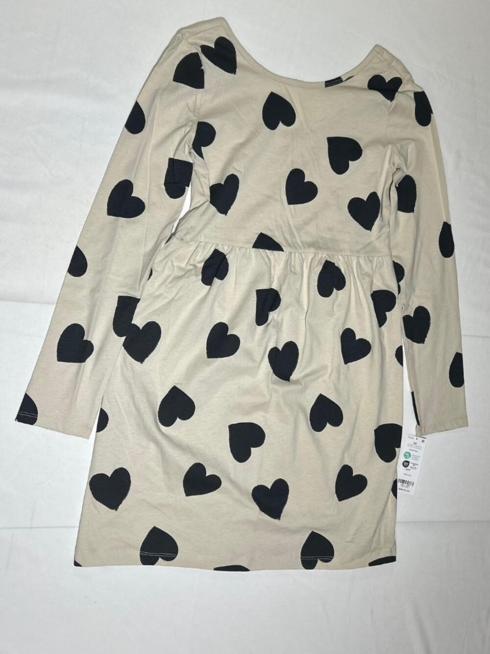 Carter's Girls Size 14 Tan with Black Hearts Lightweight Skater Dress NWT